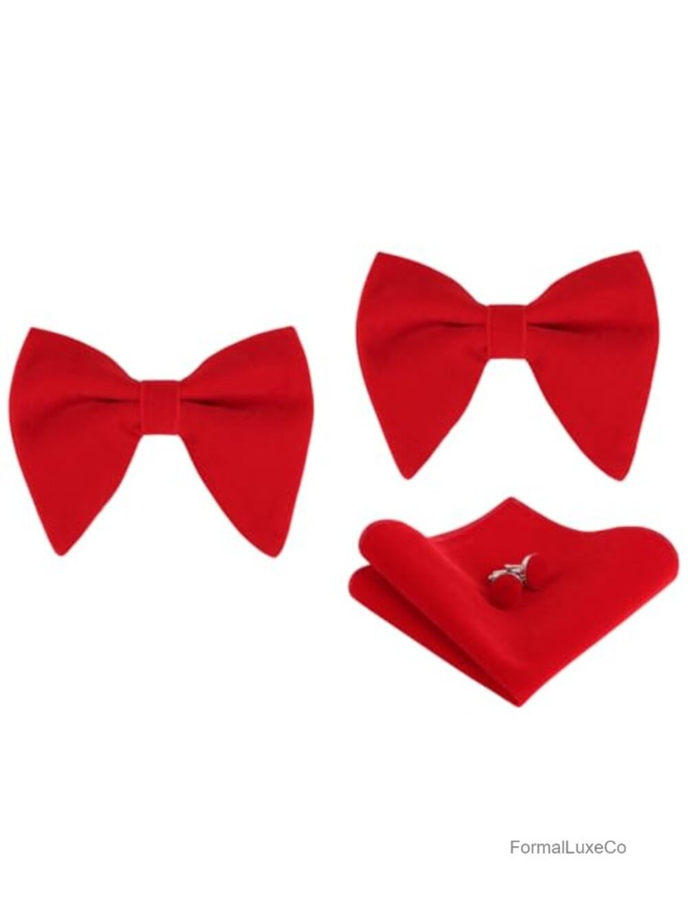 Mens Velvet Pre-tied Bow Tie Set with Hanky & Cufflinks Adjustable Formal